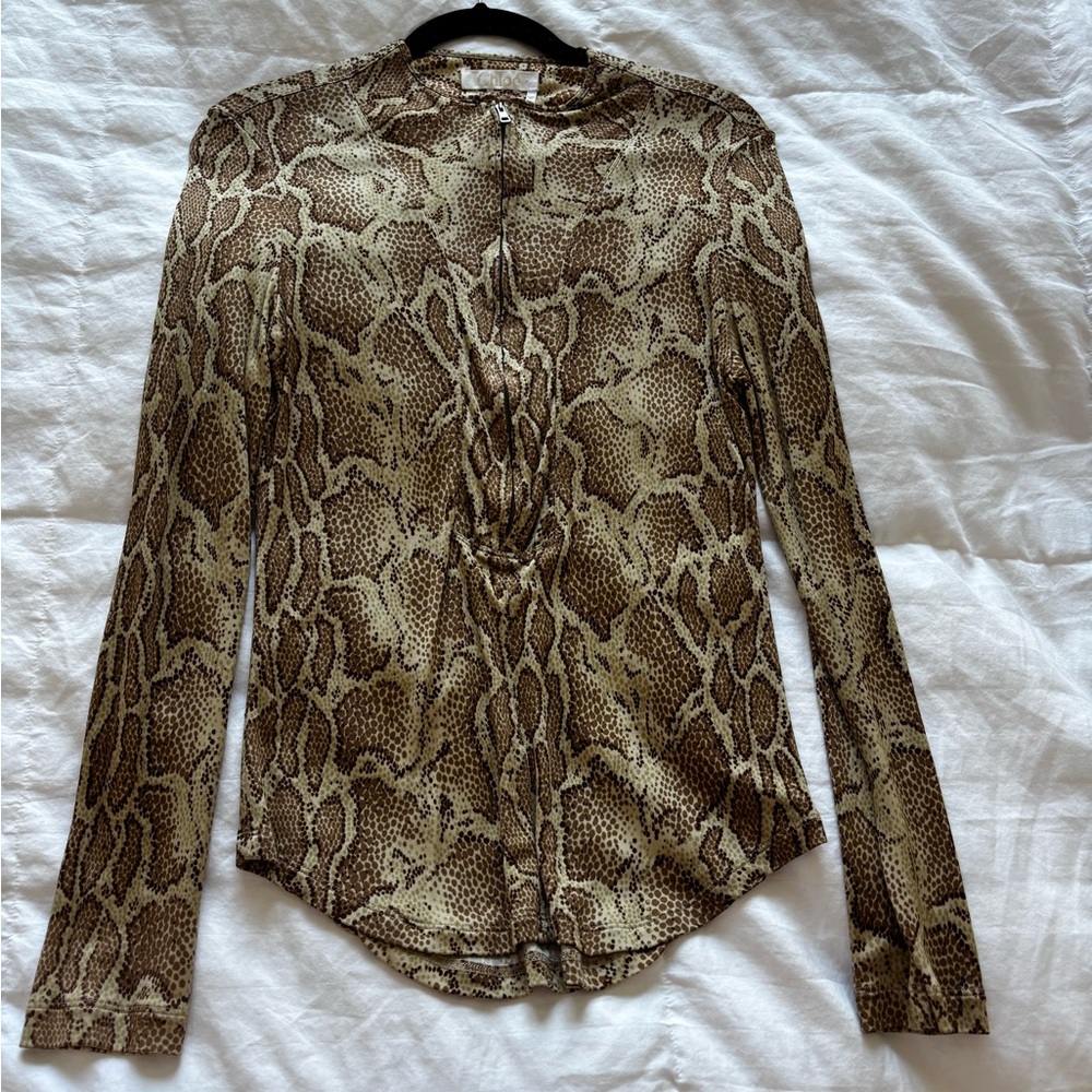 Chloe Brown Snake Print Button-Down Blouse